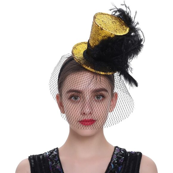 Mini Top Hat Headband Fascinator - Gold main image 6